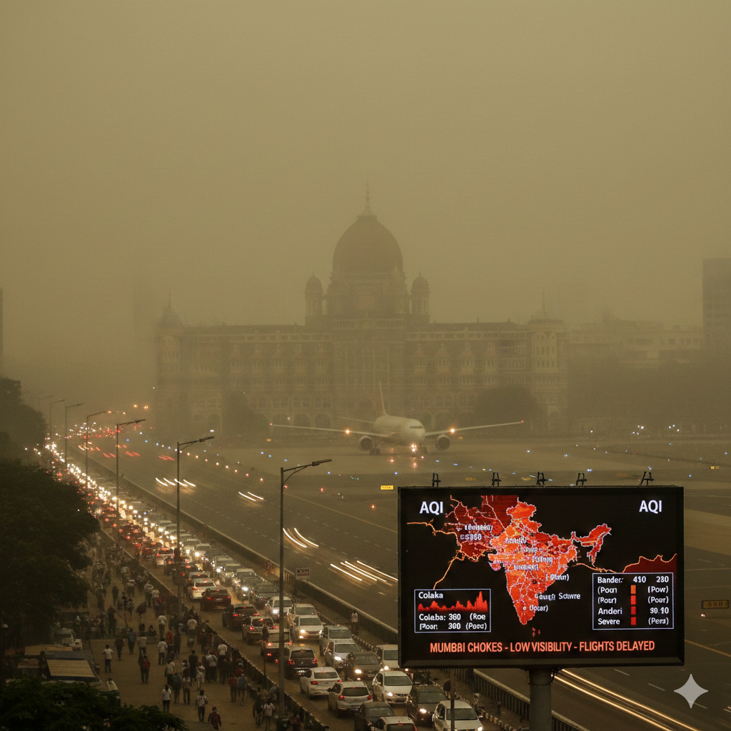 Mumbai Chokes as Air Quality Slips, Low Visibility Hits Traffic and Flight Ops — Check Area-wise AQI Today