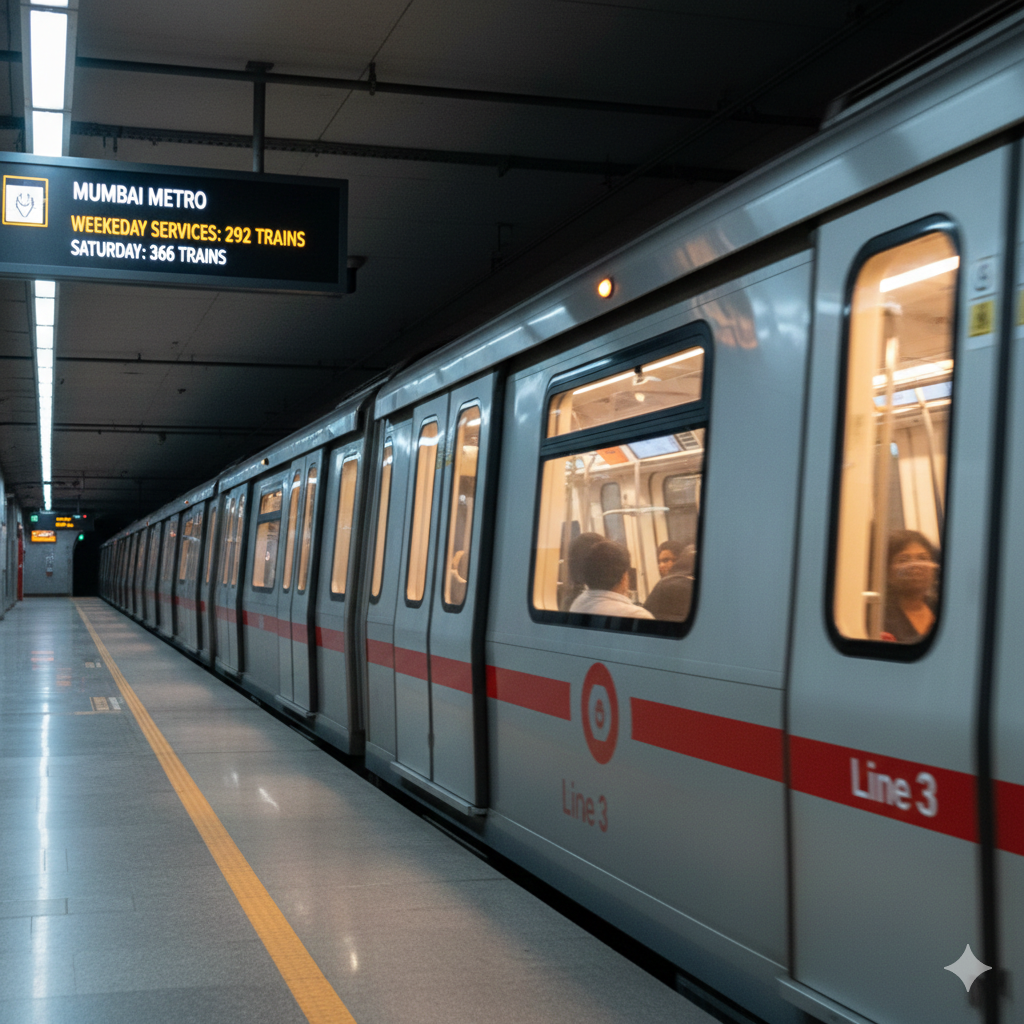 Mumbai Metro Line 3 Boosts Weekday Services to 292 Trains, Saturday Operations Rise to 236