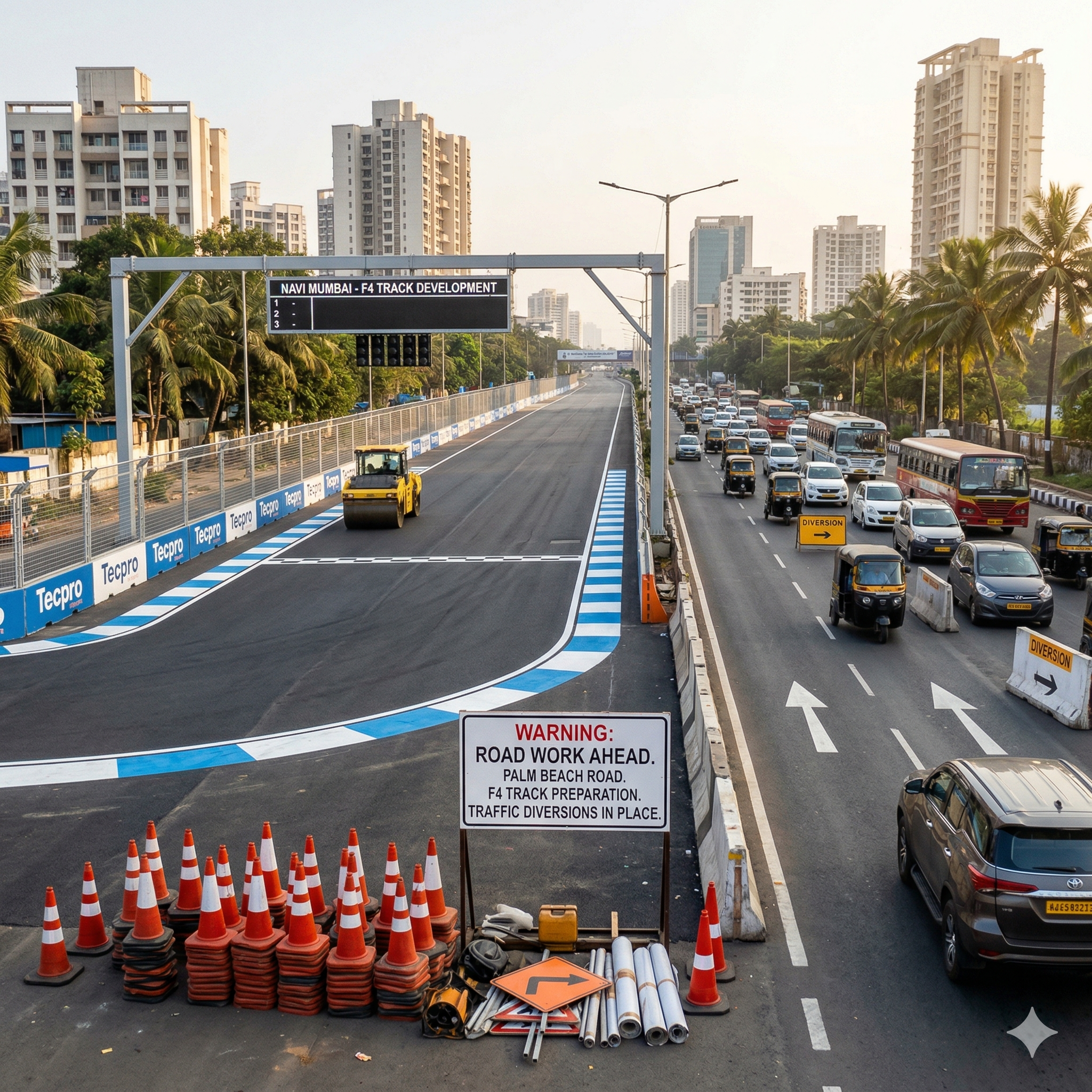 Navi Mumbai Gears Up For Formula 4 Track: Work Speeds Up On Palm Beach Road Amid Traffic Diversions