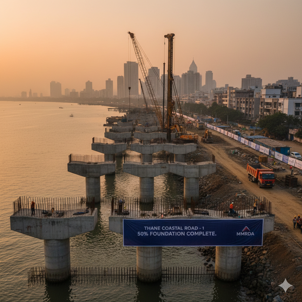 Thane Coastal Road-1 Crosses 50% Foundation Mark, MMRDA Reports Major Construction Boost
