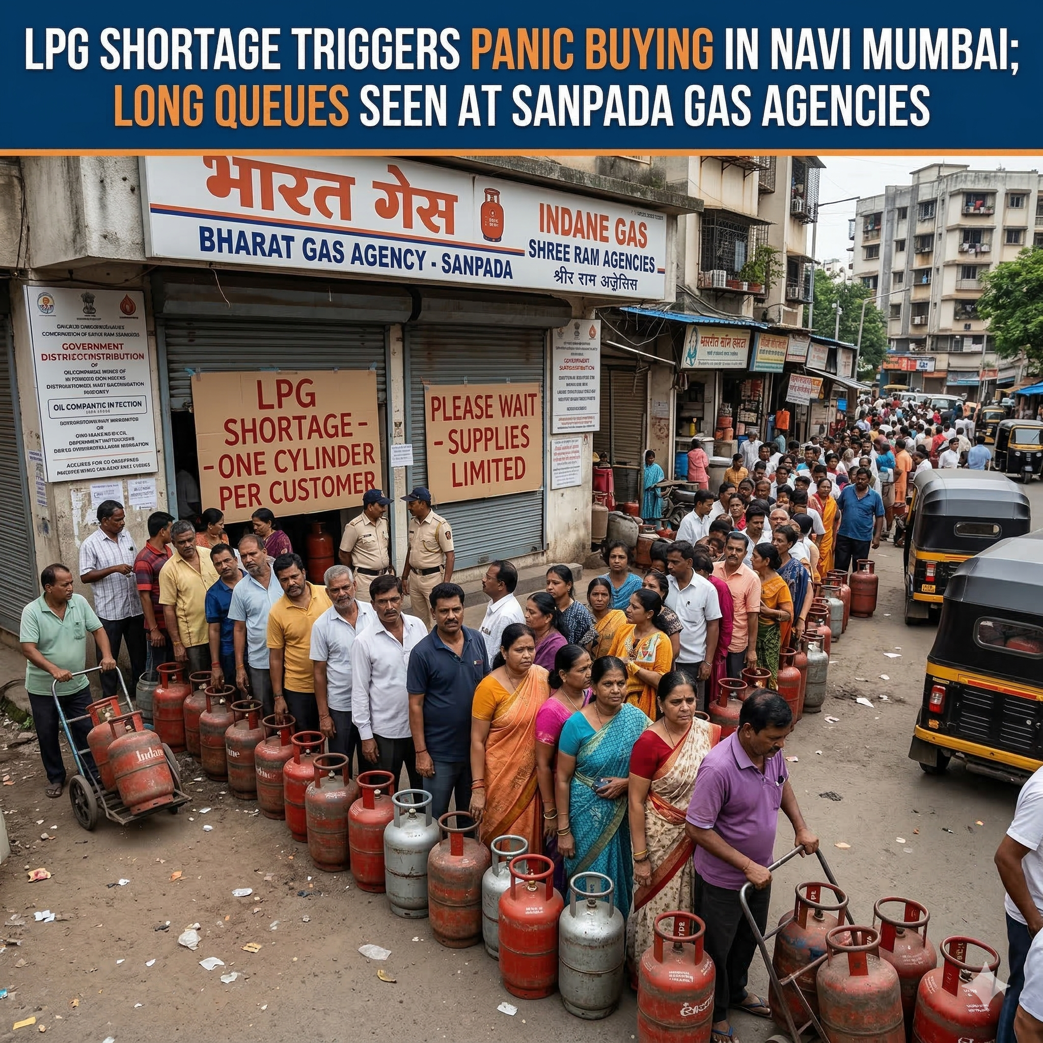 LPG Shortage Triggers Panic Buying In Navi Mumbai; Long Queues Seen At Sanpada Gas Agencies