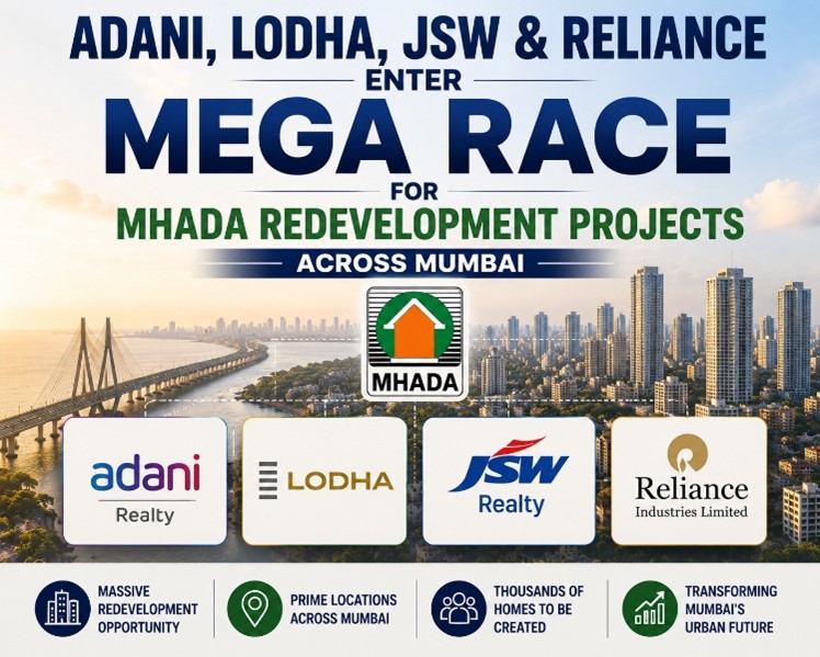 Adani, Lodha, JSW & Reliance Enter Mega Race for MHADA Redevelopment Projects Across Mumbai
