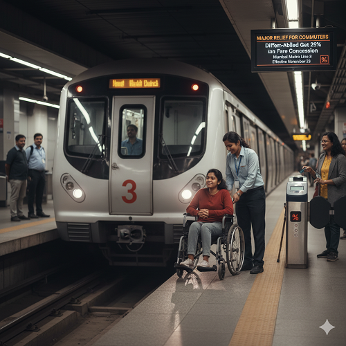 Major Relief for Commuters: Differently-Abled Passengers to Get 25% Fare Concession on Mumbai Metro Line 3 From November 23