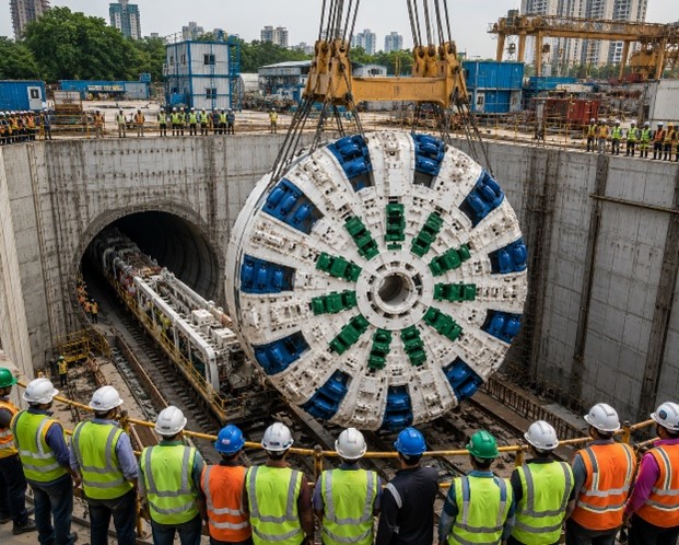Mumbai-Ahmedabad Bullet Train Project Hits Major Milestone as Second Giant TBM Cutterhead Lowered at Ghansoli