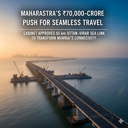 Maharashtra’s 70,000-Crore Push for Seamless Travel, Cabinet Approves 55-km Uttan–Virar Sea Link to Transform Mumbai’s Connectivity