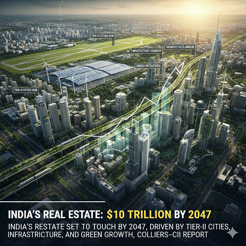 India’s Real Estate Set to Touch $10 Trillion by 2047, Driven by Tier-II Cities, Infrastructure, and Green Growth, Colliers–CII Report 