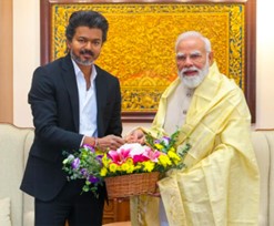Tamil Nadu CM C. Joseph Vijay Meets PM Narendra Modi in Delhi, Receives Grand Welcome at Tamil Nadu House